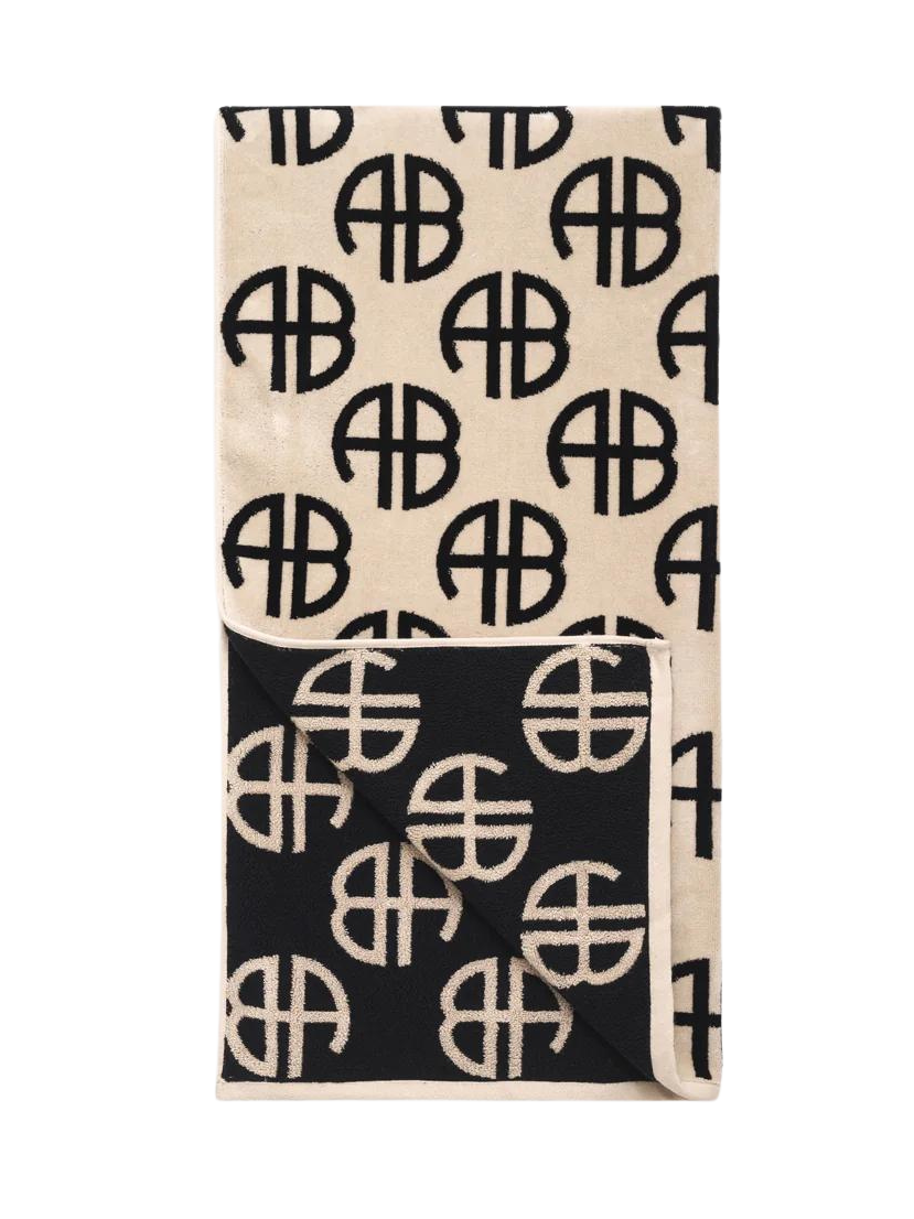 Bahia towel, beige-black monogram print