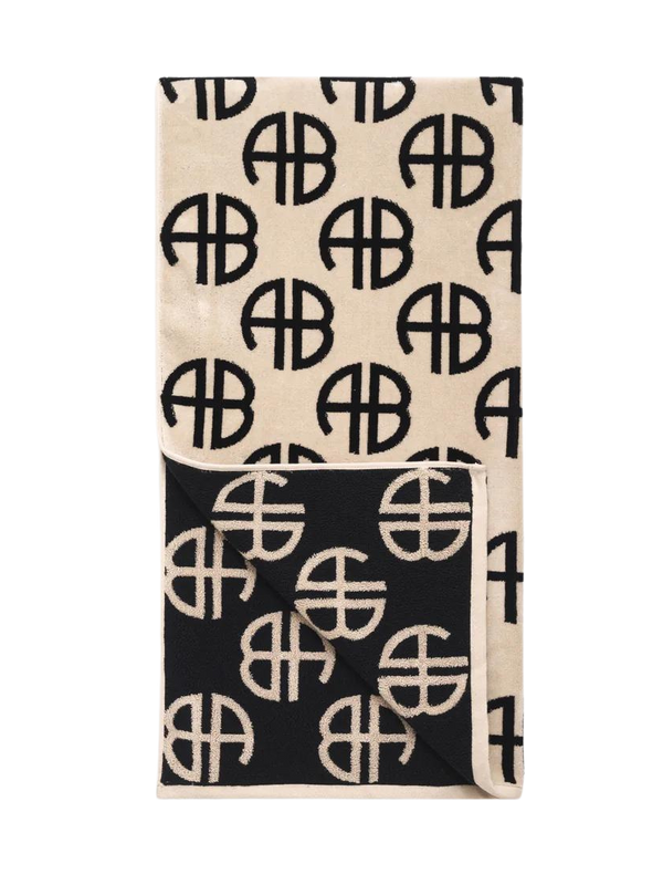 Bahia towel, beige-black monogram print