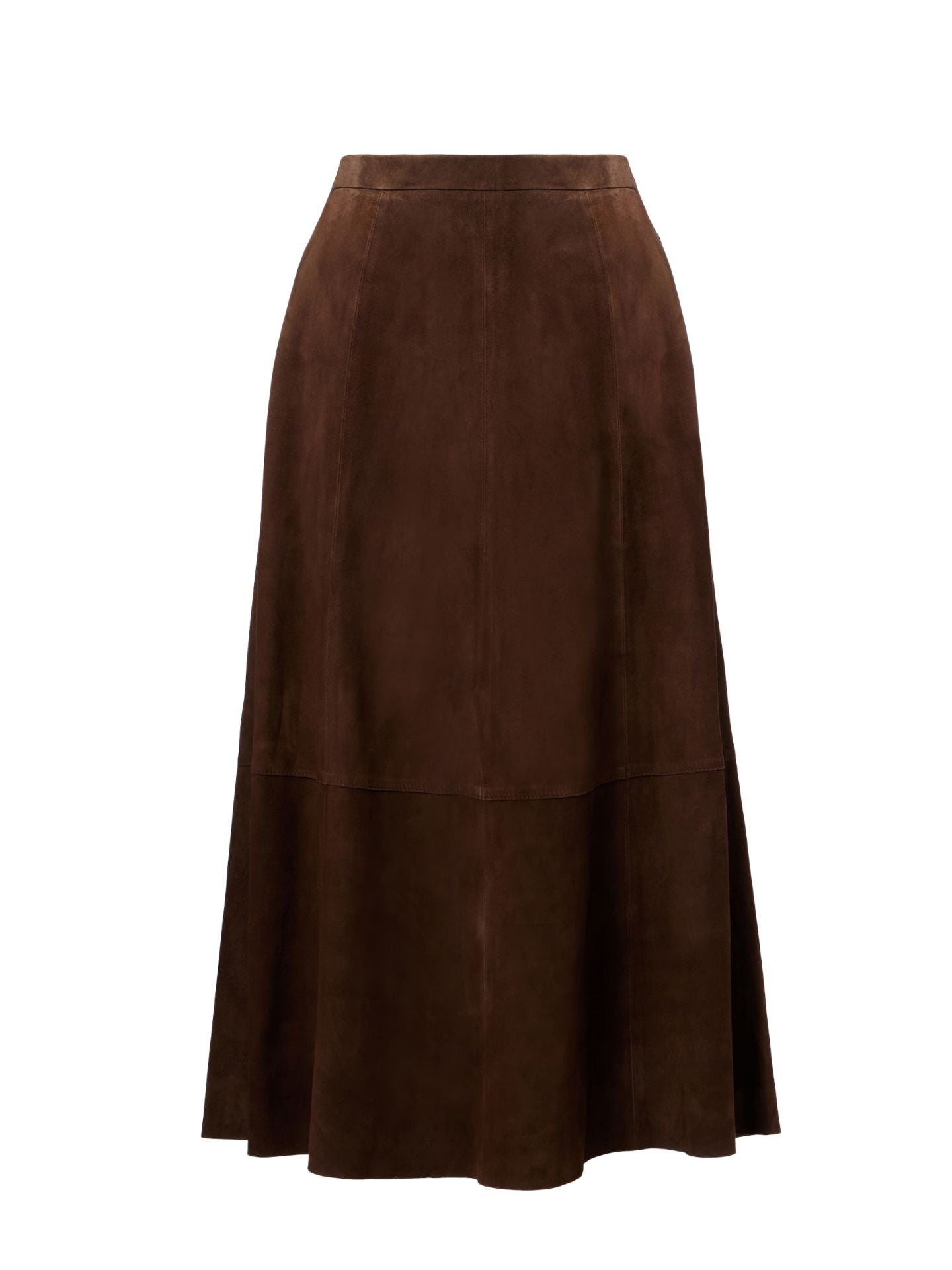 Suede Mid-Rise Flared Skirt, Brown