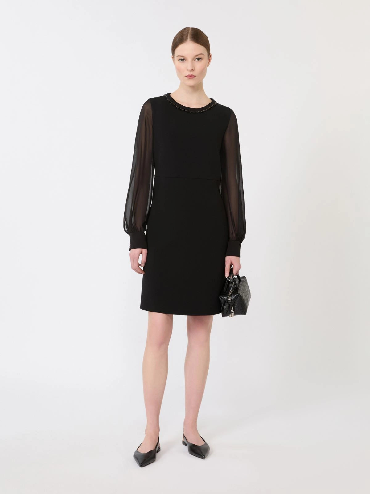 Volto dress with sheer sleeves, black