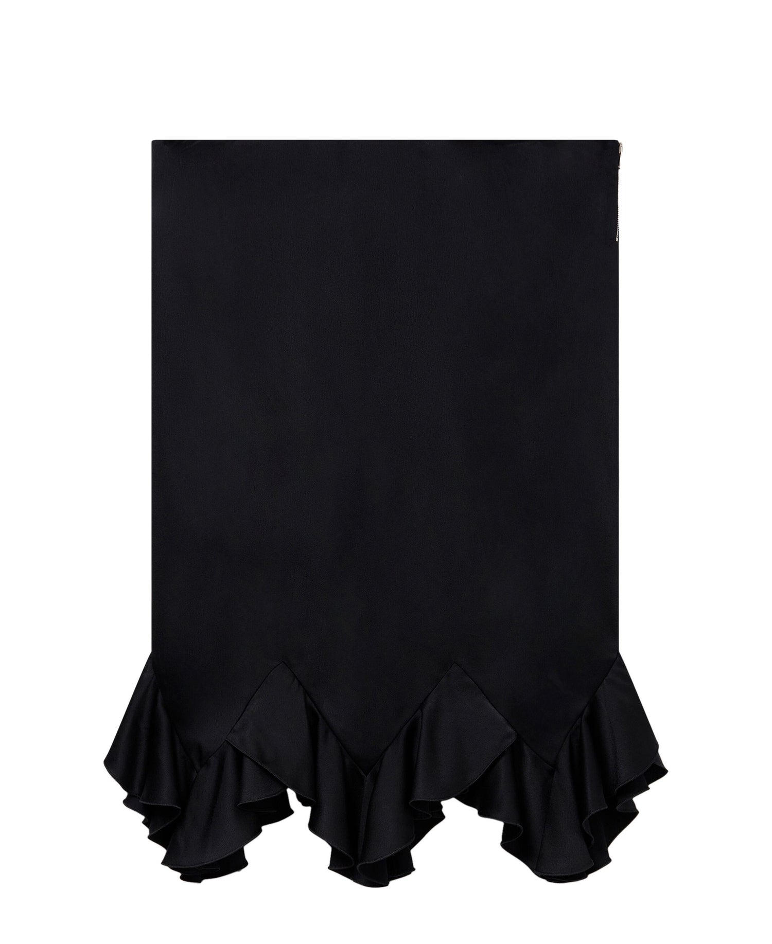 Ruffled satin midi skirt, black