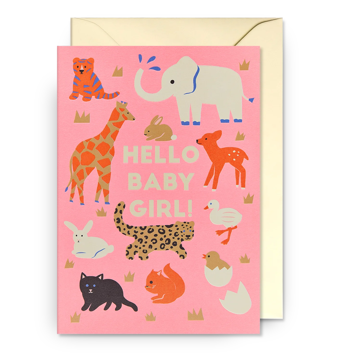 Hello Baby Girl! Pink Animals New Baby Card by Naomi Wilkinson