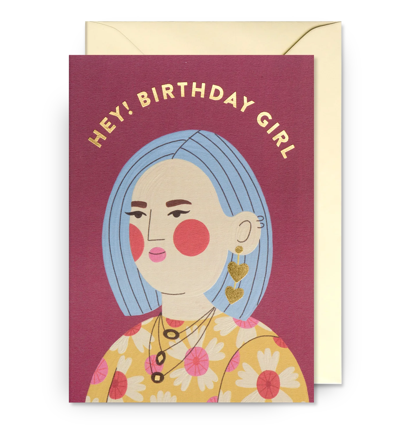 Birthday Babe Portrait on Beige Background Hey! Birthday Girl Card by Molly Egan