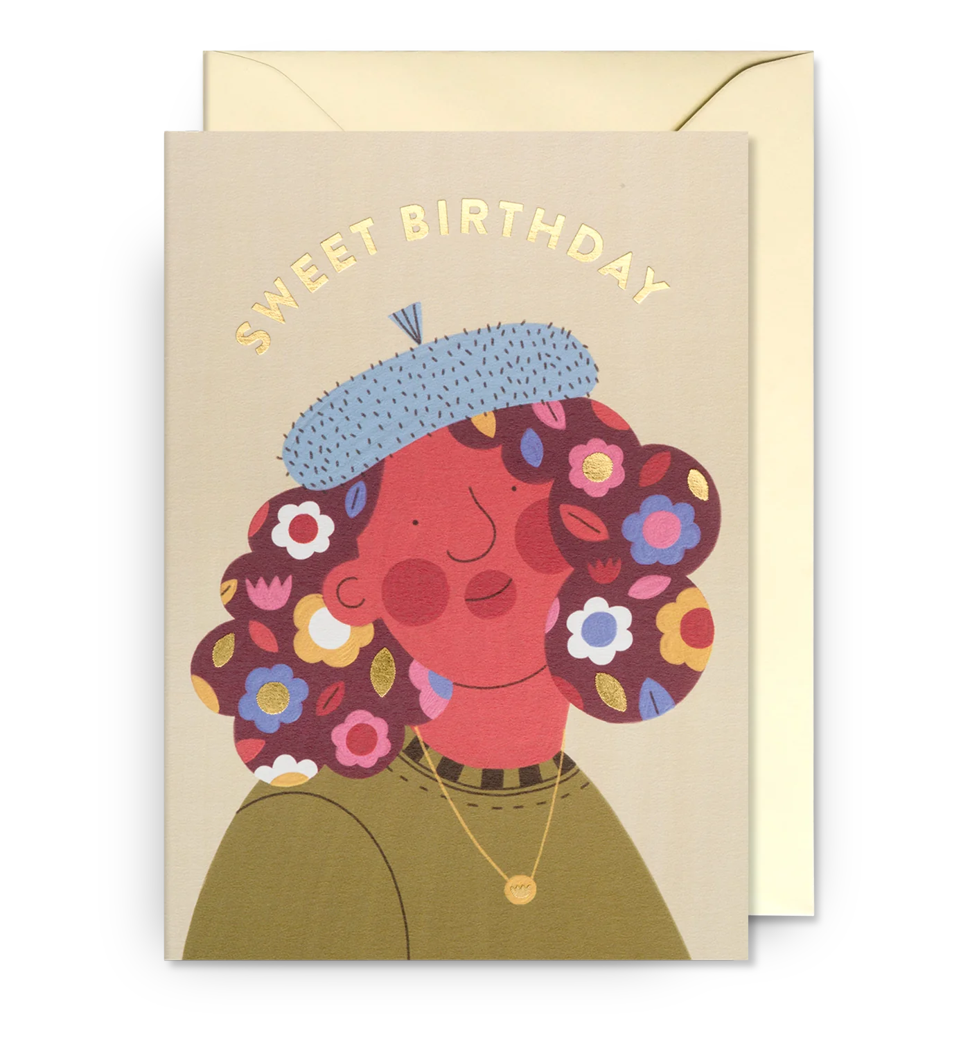 Birthday Babe Portrait on Beige Background Sweet Birthday Card by Molly Egan