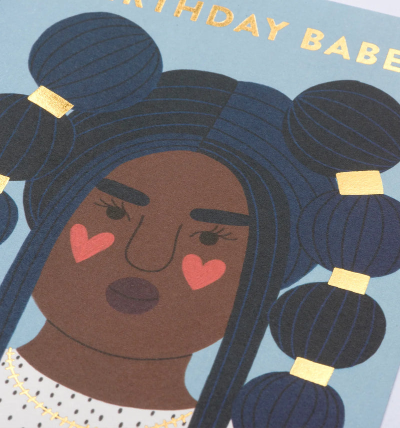 Birthday Babe Portrait on Blue Background, Birthday Card