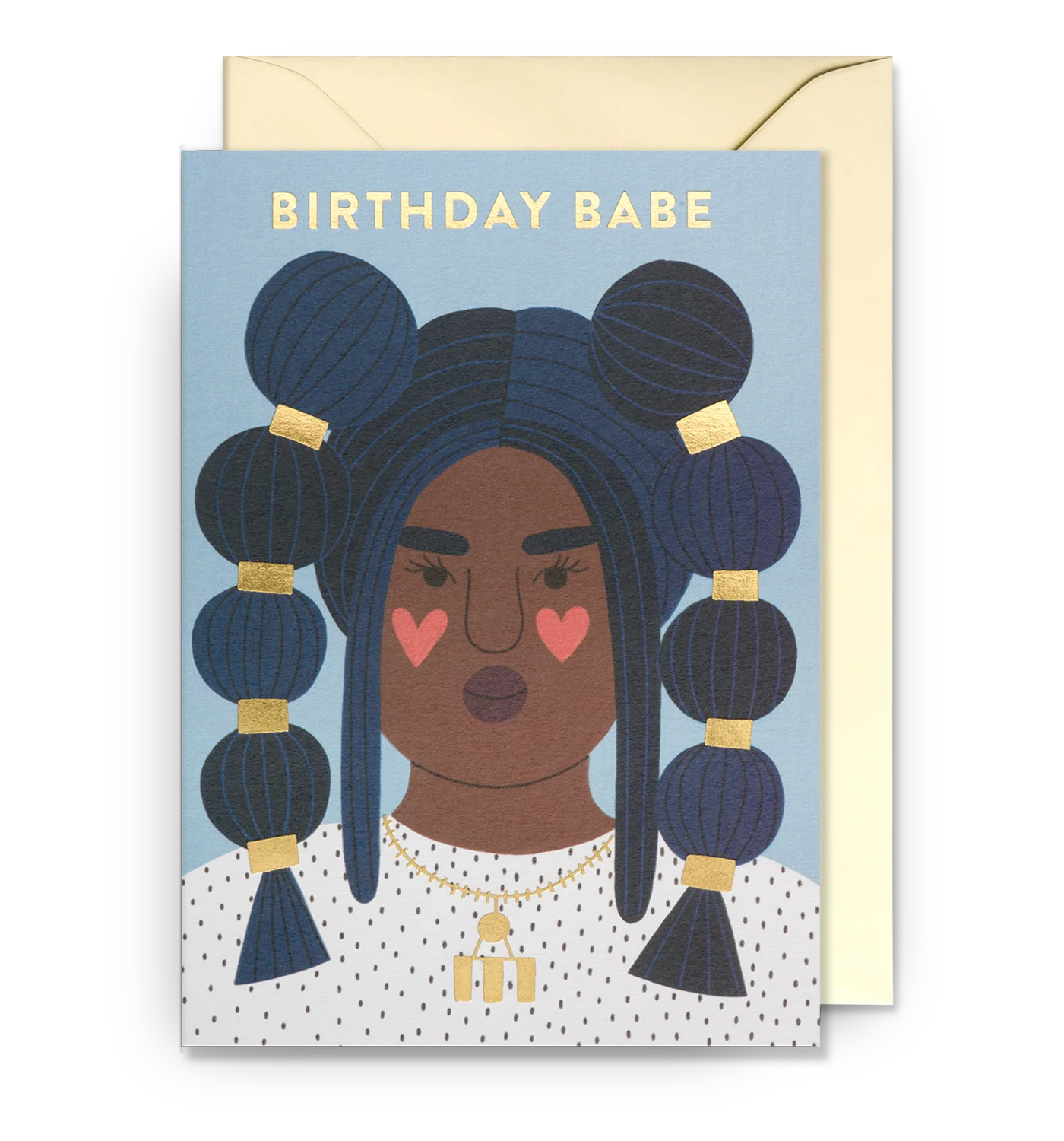 Birthday Babe Portrait on Blue Background Birthday Card by Molly Egan