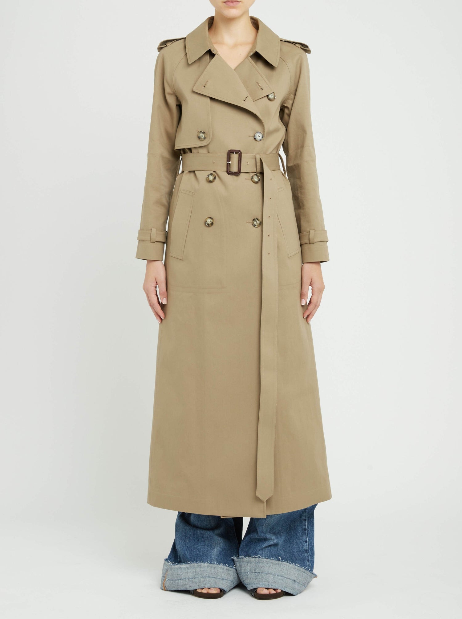 Straight organic cotton trench, olive beige