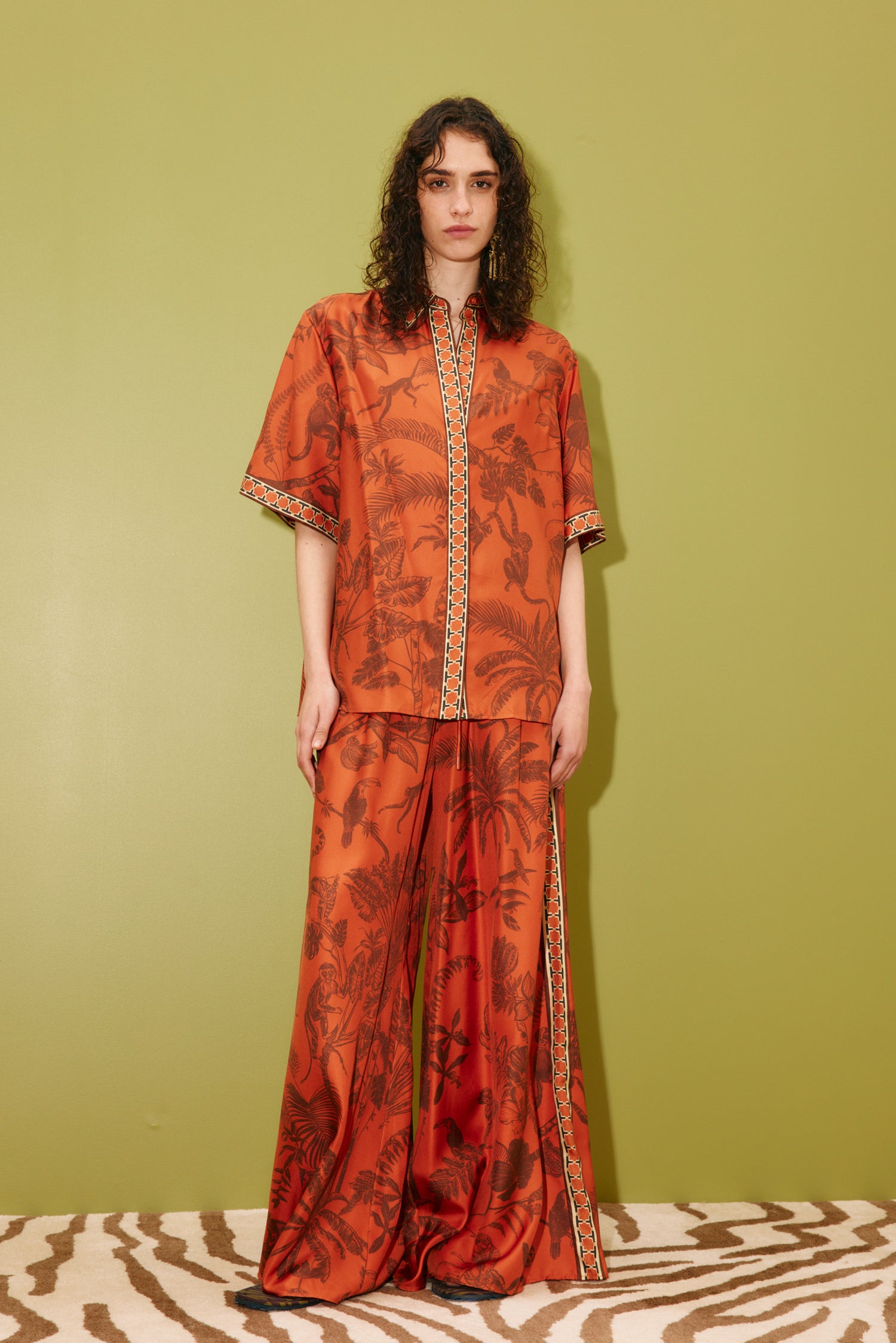 Monkey dance silk palazzo pant, rust orange
