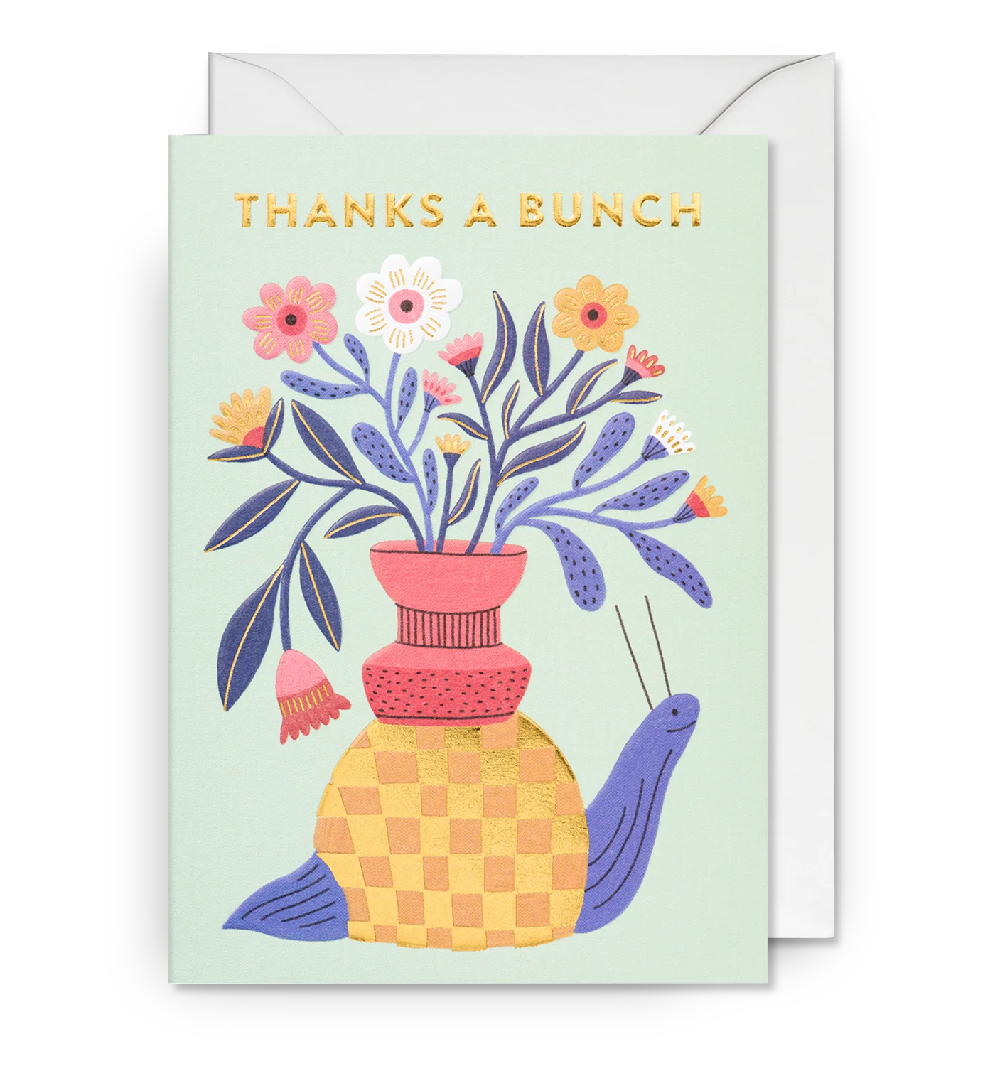 Thanks a Bunch, Snail Bringing Flowers Thank You Card