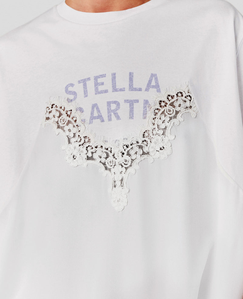 Lace Slip Jersey T-Shirt, White