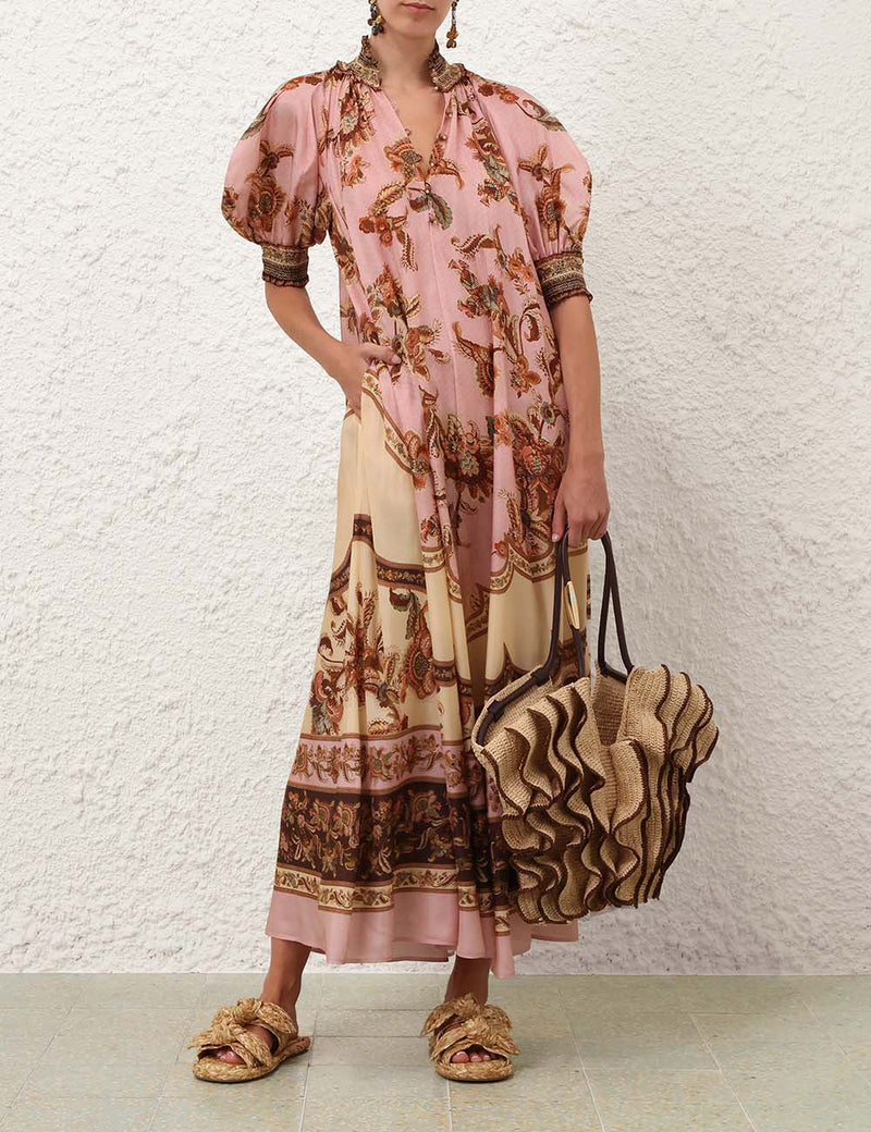 Aster billow maxi dress, mauve print