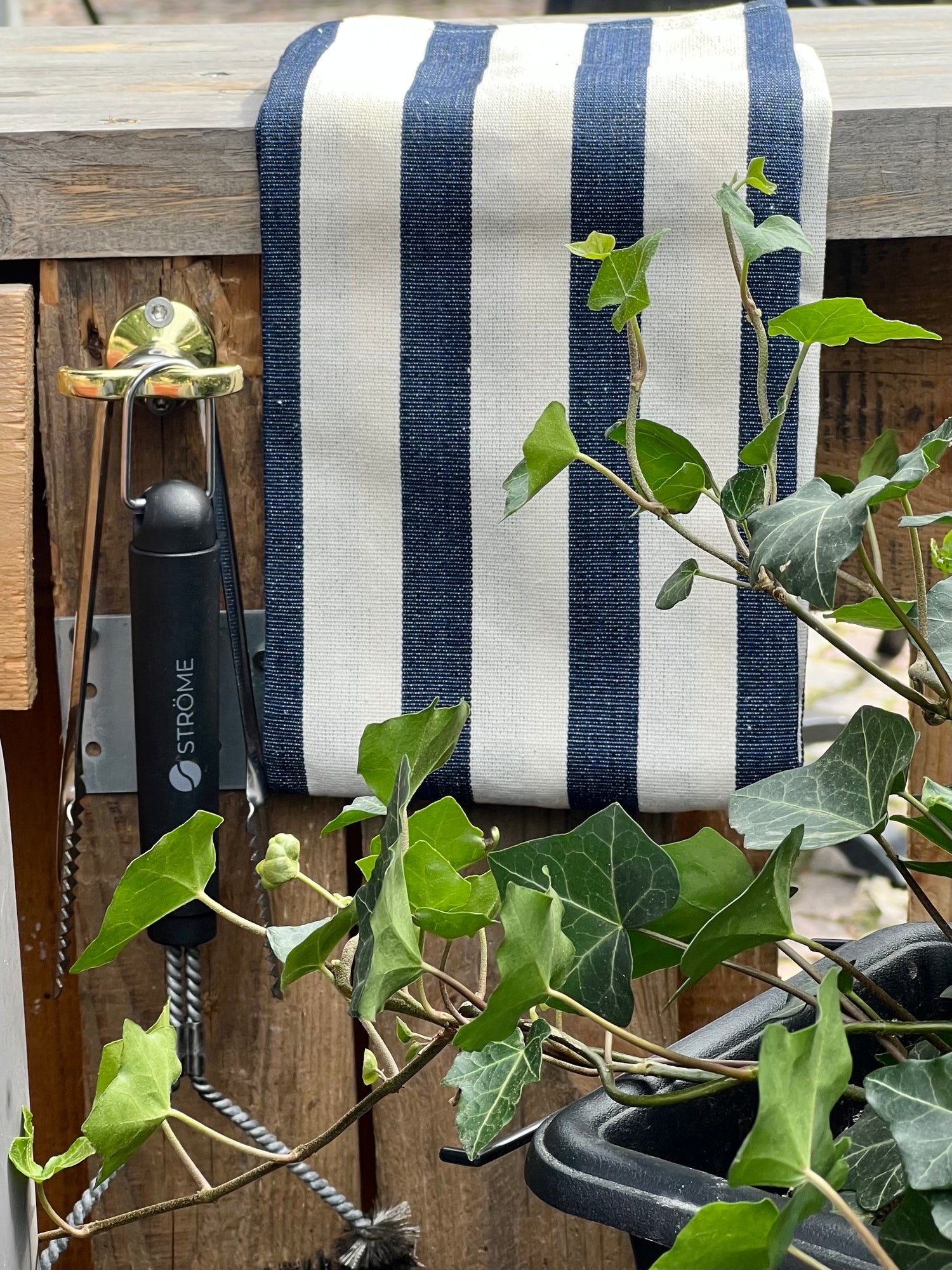 Cotton Kitchen Towel, bold dark navy blue stripe