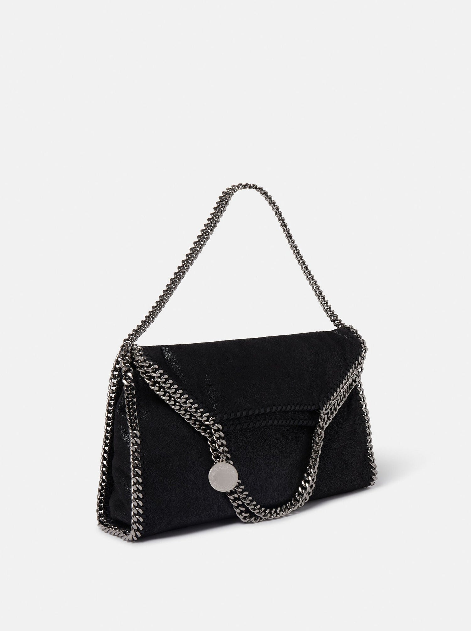 Falabella fold-over tote bag, black w. silver chain
