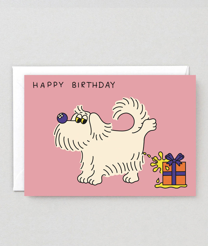 Dog pee, birthday card