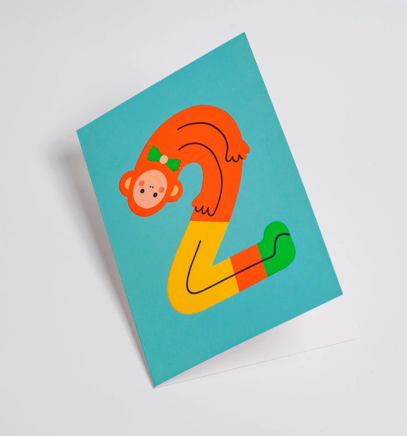 Monkey milestone 2nd, birthday card