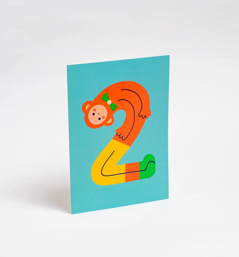 Monkey milestone 2nd, birthday card