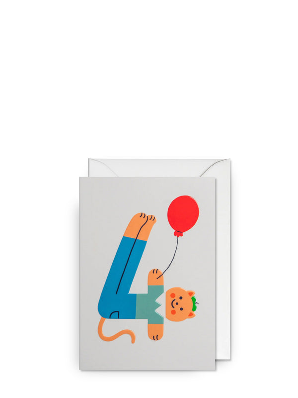 Balloon Cat Kid’s milestone 4th, birthday card