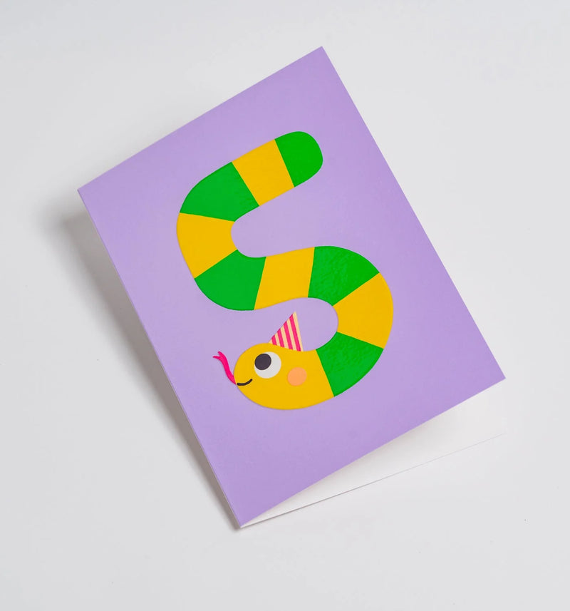 Stripy snake kids' milestone 5th, birthday card