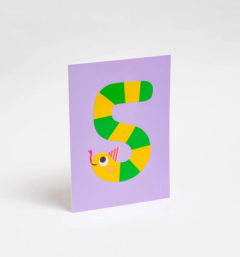 Stripy snake kids' milestone 5th, birthday card