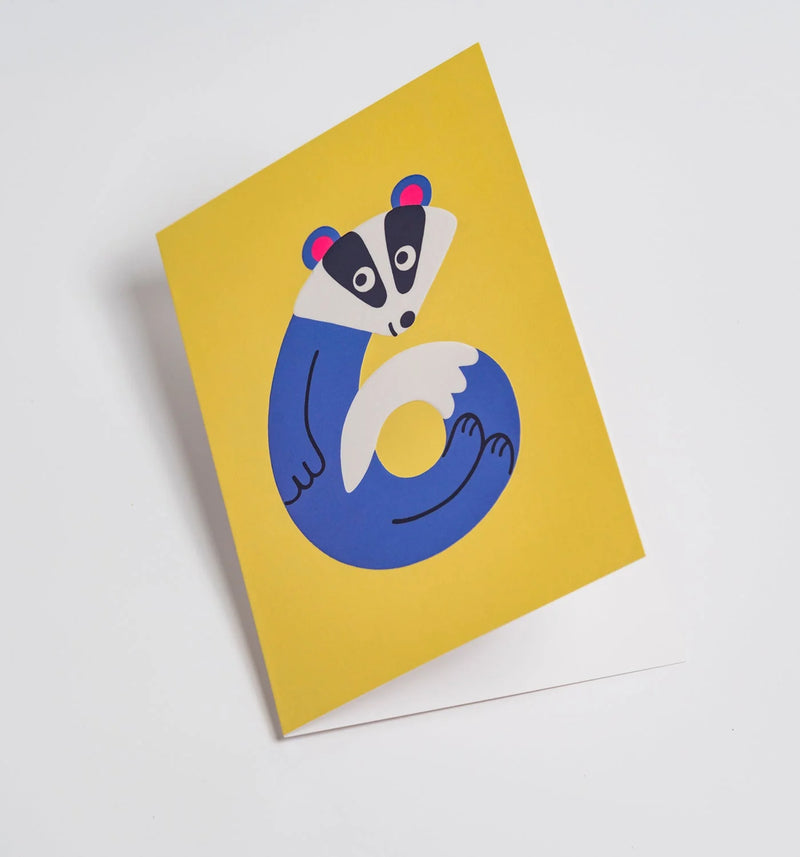 Friendly Badger Kid’s milestone 6th, birthday card