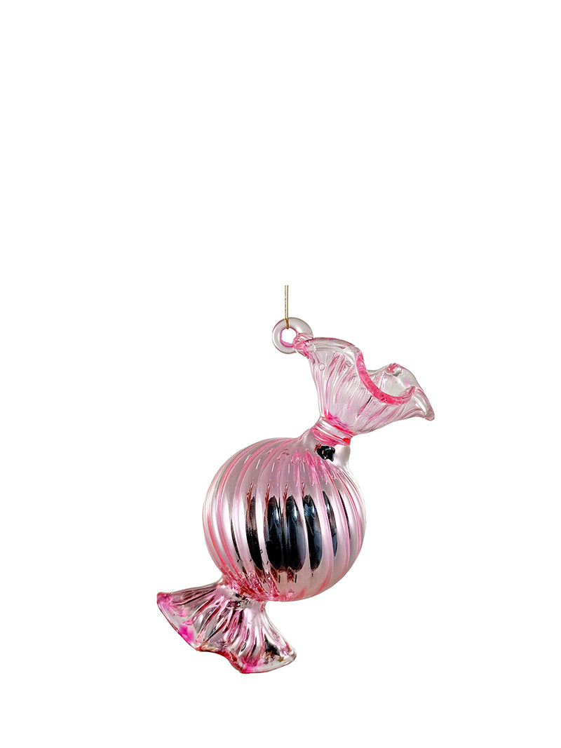 Wrapped candy ball glass ornament, pink (8 cm)