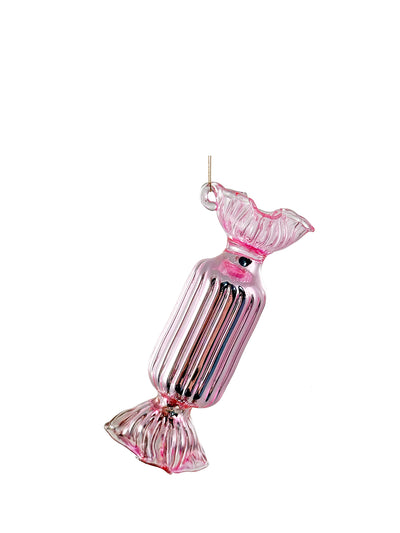 Wrapped candy rectangular glass ornament, pink (9 cm)