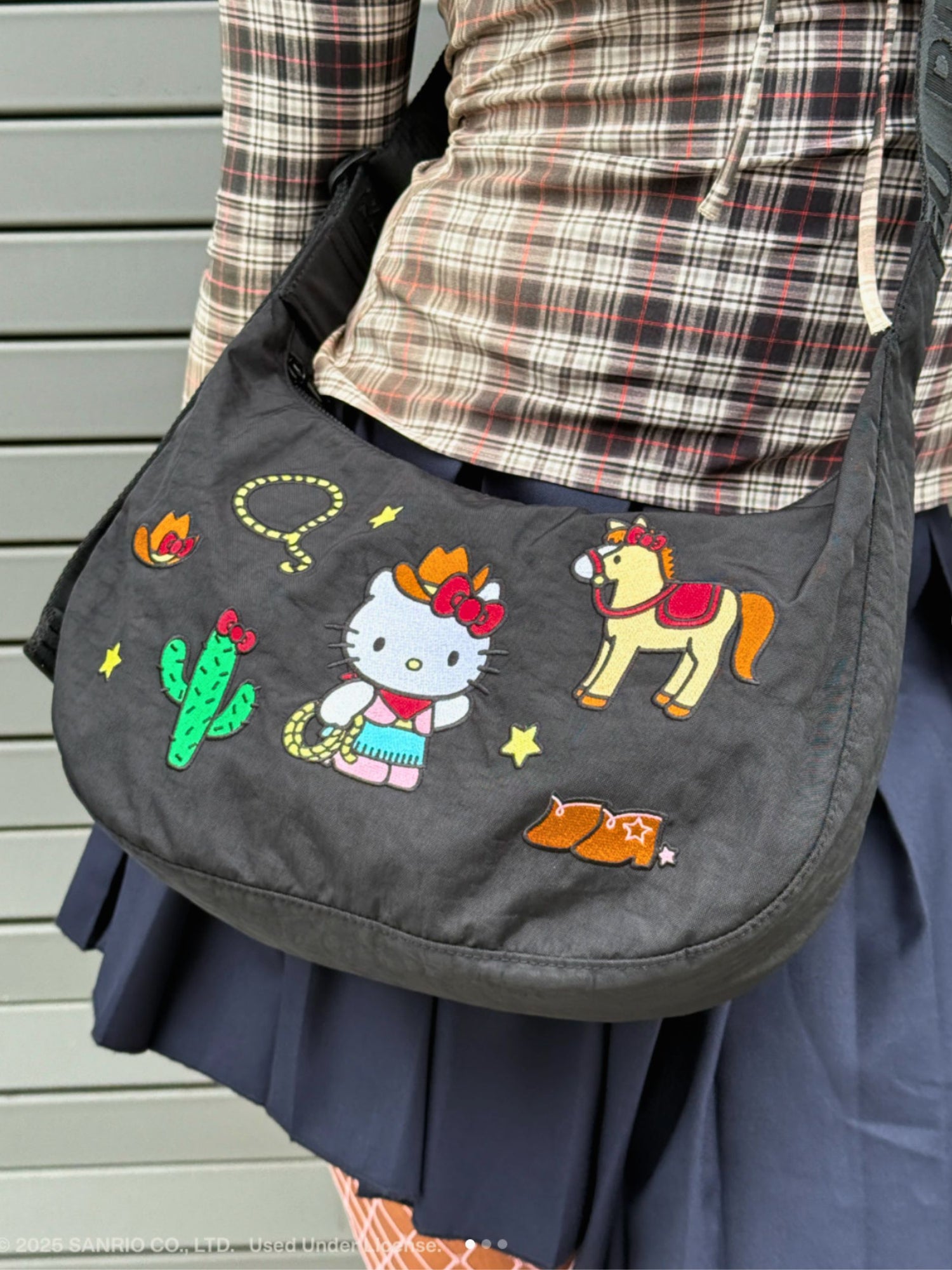 Medium Nylon Crescent Bag, embroidered Hello Kitty Western