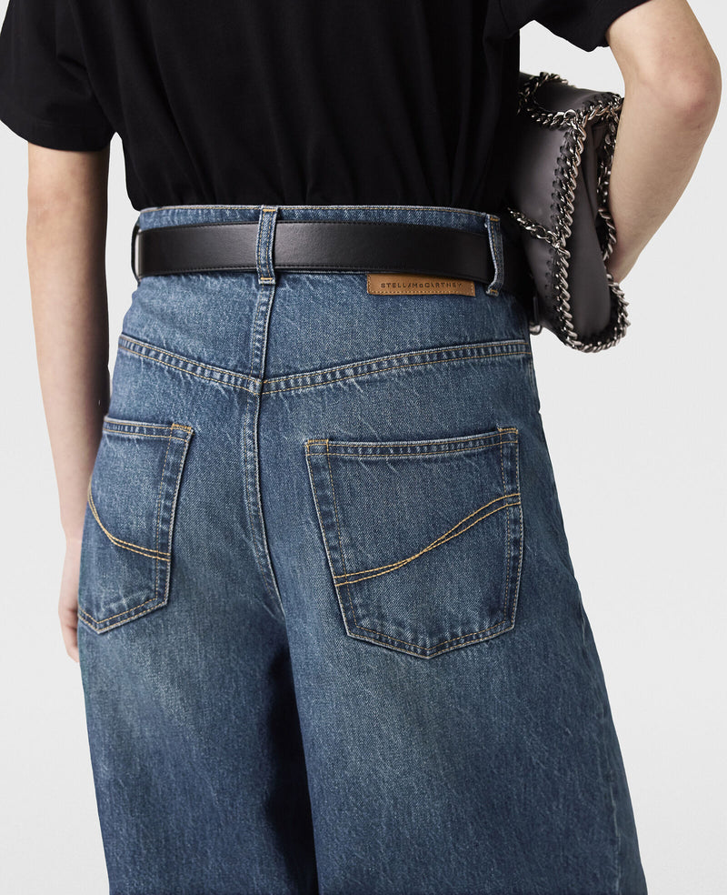 Wide high waist leg jeans, dark blue