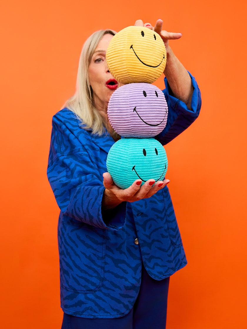 Smiley ECO corduroy soft toy, teal blue (13 cm)