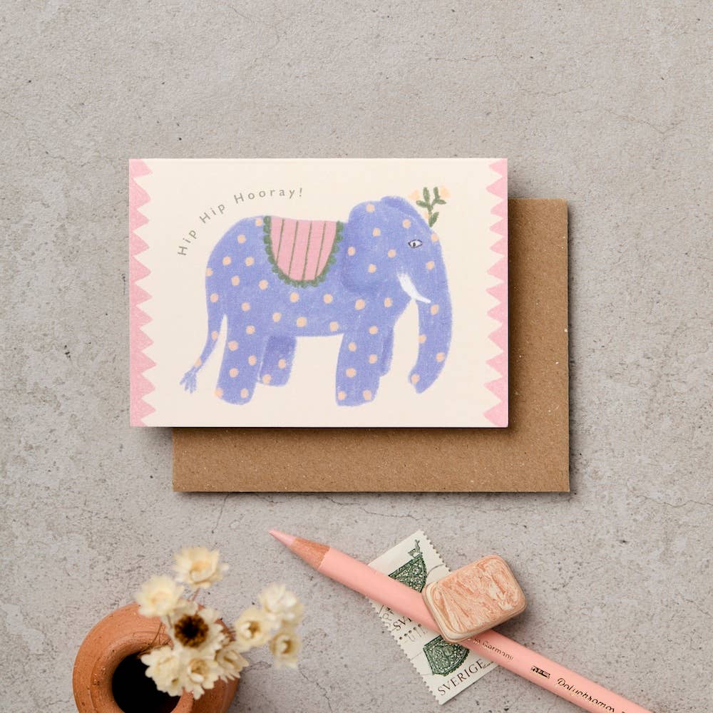 Elephant hip hip hooray mini congratulations card
