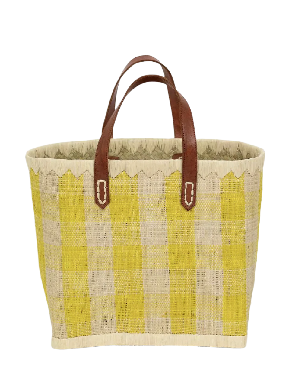 Checkered raffia bag, Yellow, 2 sizes