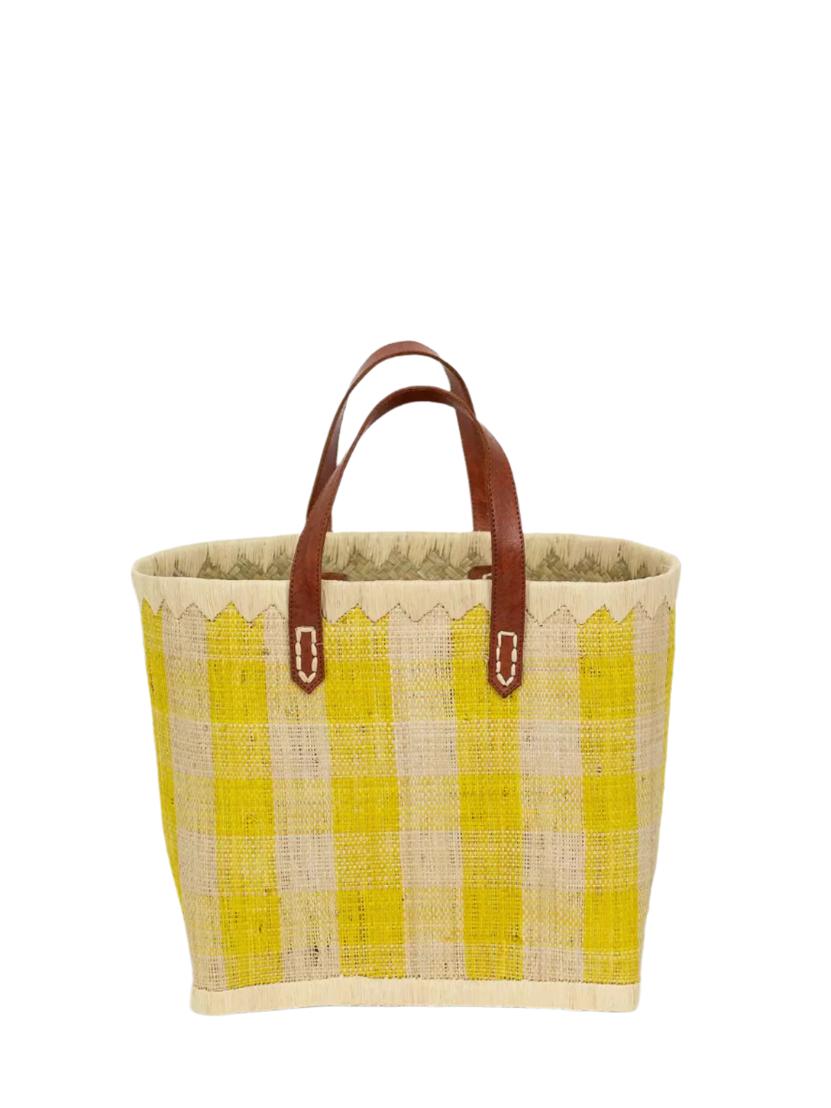 Checkered raffia bag, Yellow, 2 sizes