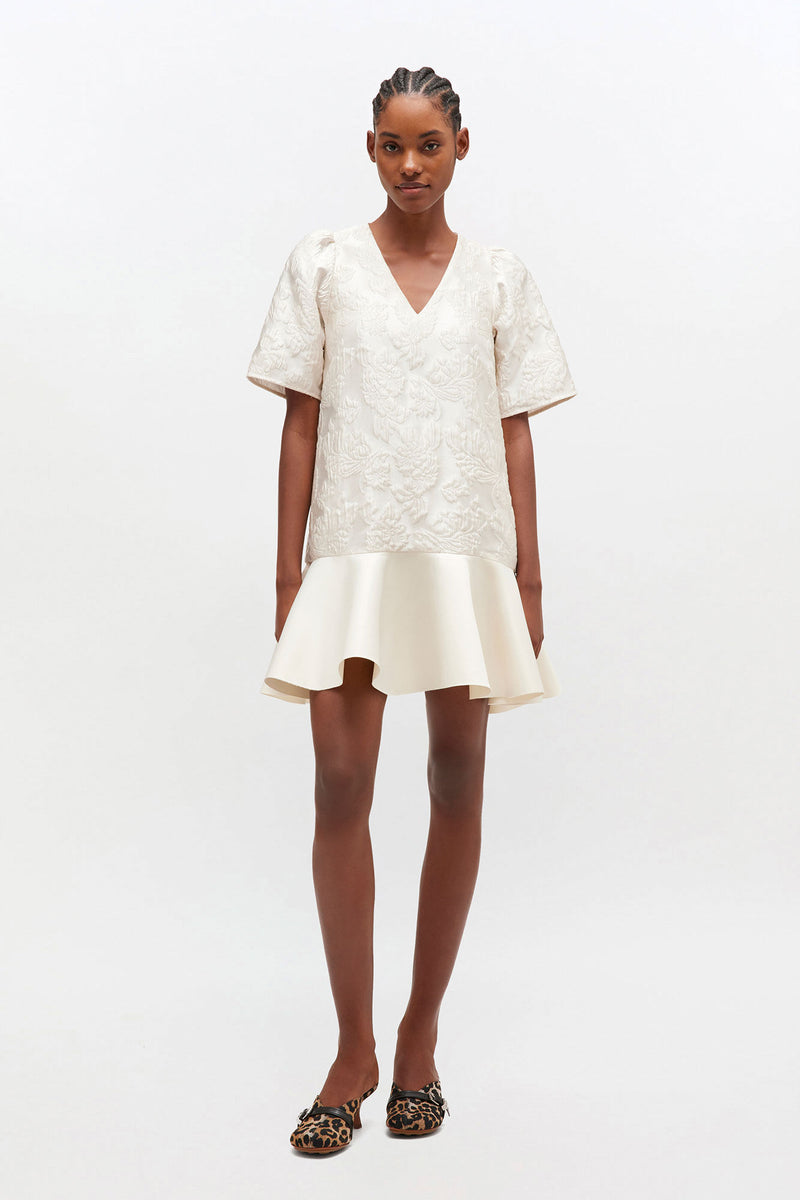 Satin cloque mini dress, ivory