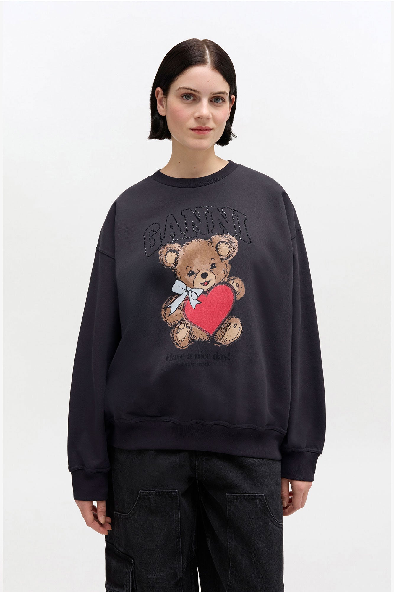 Isoli crewneck bear sweater with rhinestone, dark grey