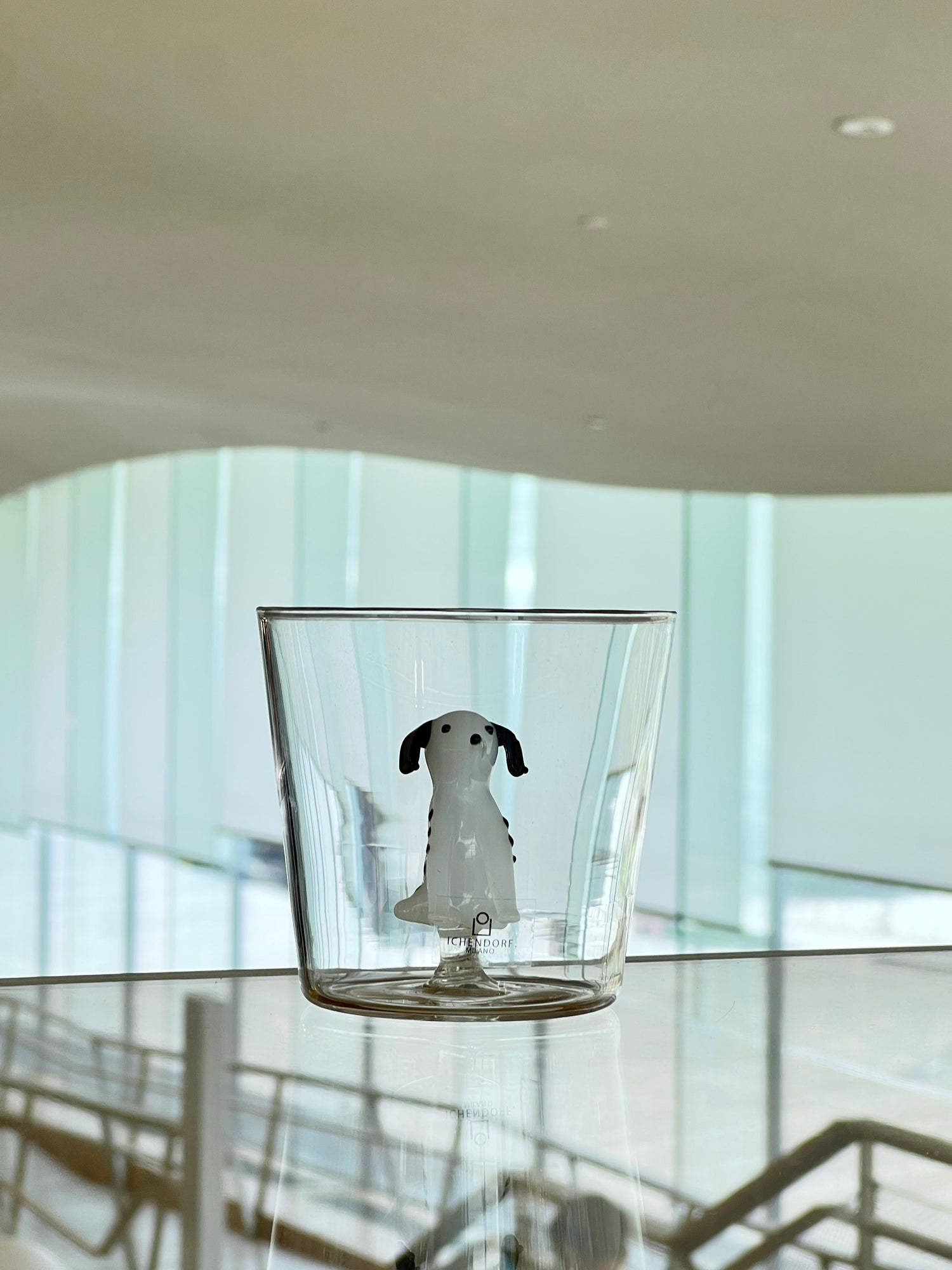 Dog tumbler, black and white Dalmatian