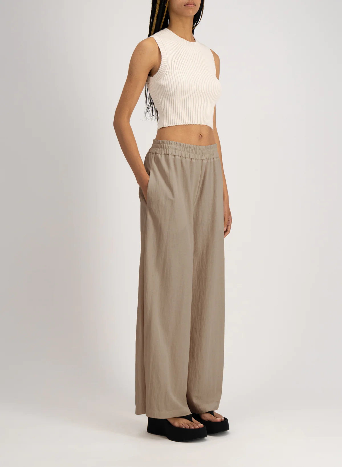 Palazzo jogging trousers rayon, beige