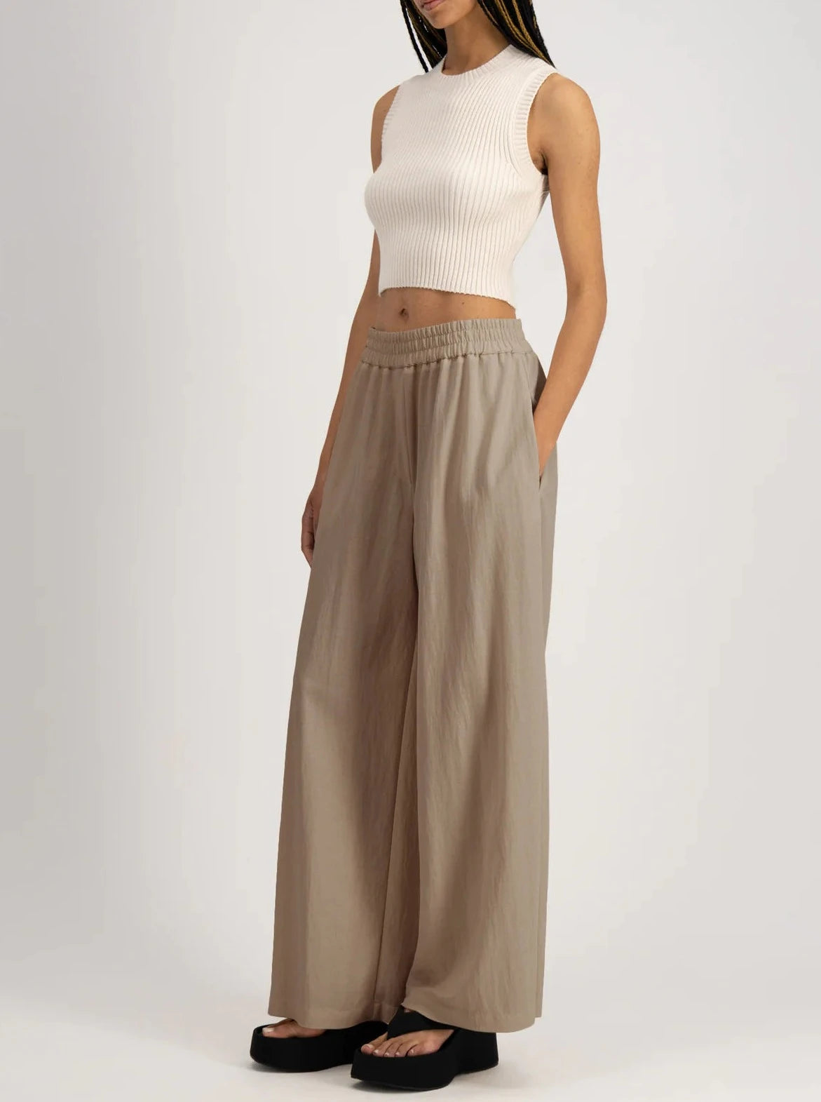 Palazzo jogging trousers rayon, beige