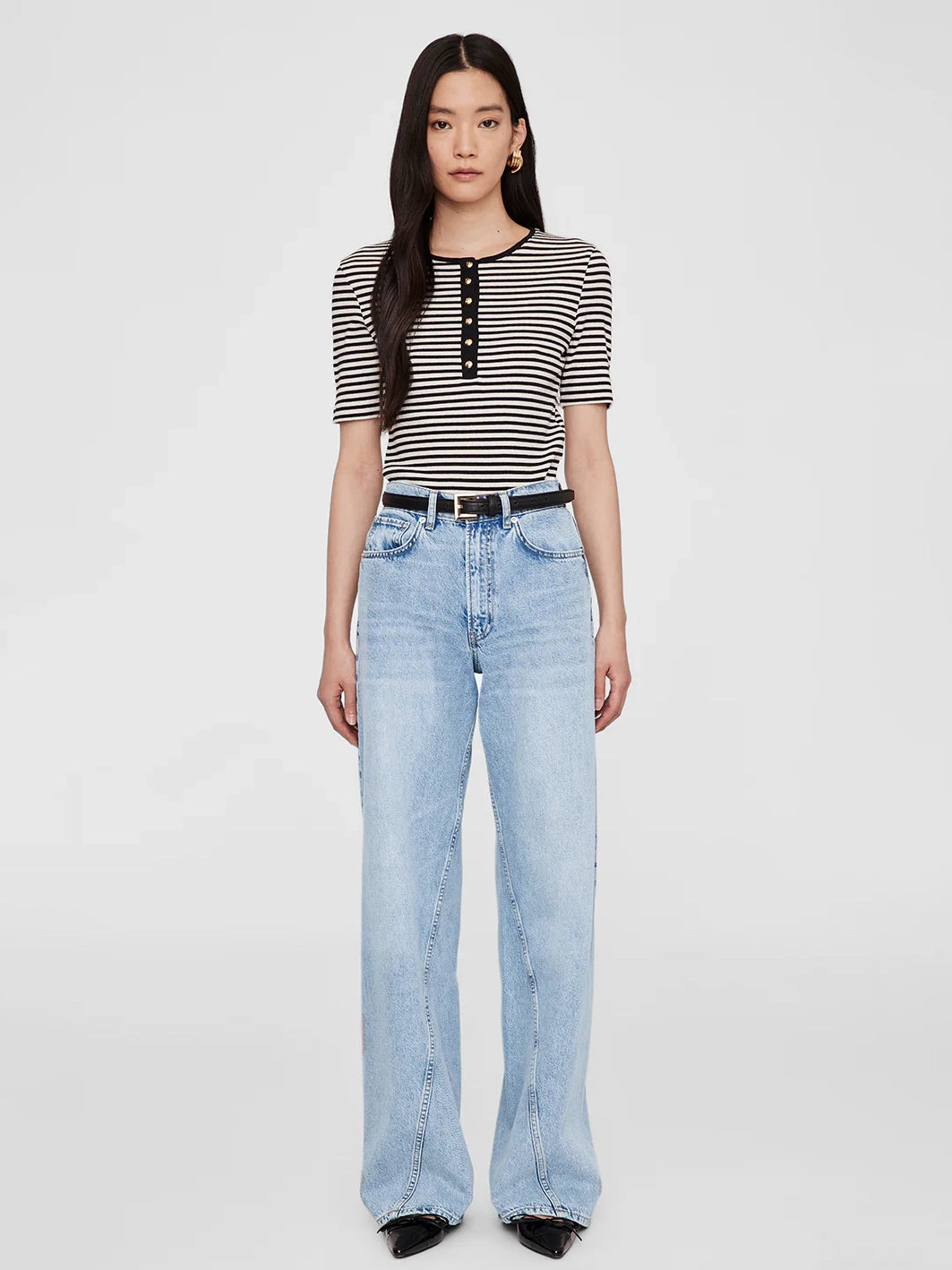 Alessia short sleeve tee, cream & black stripes