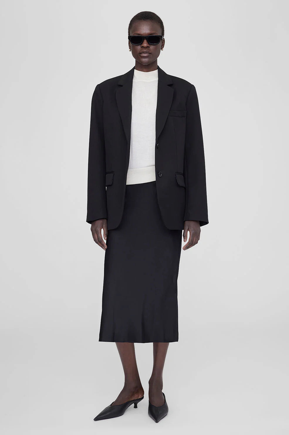 Signature bar silk skirt, black