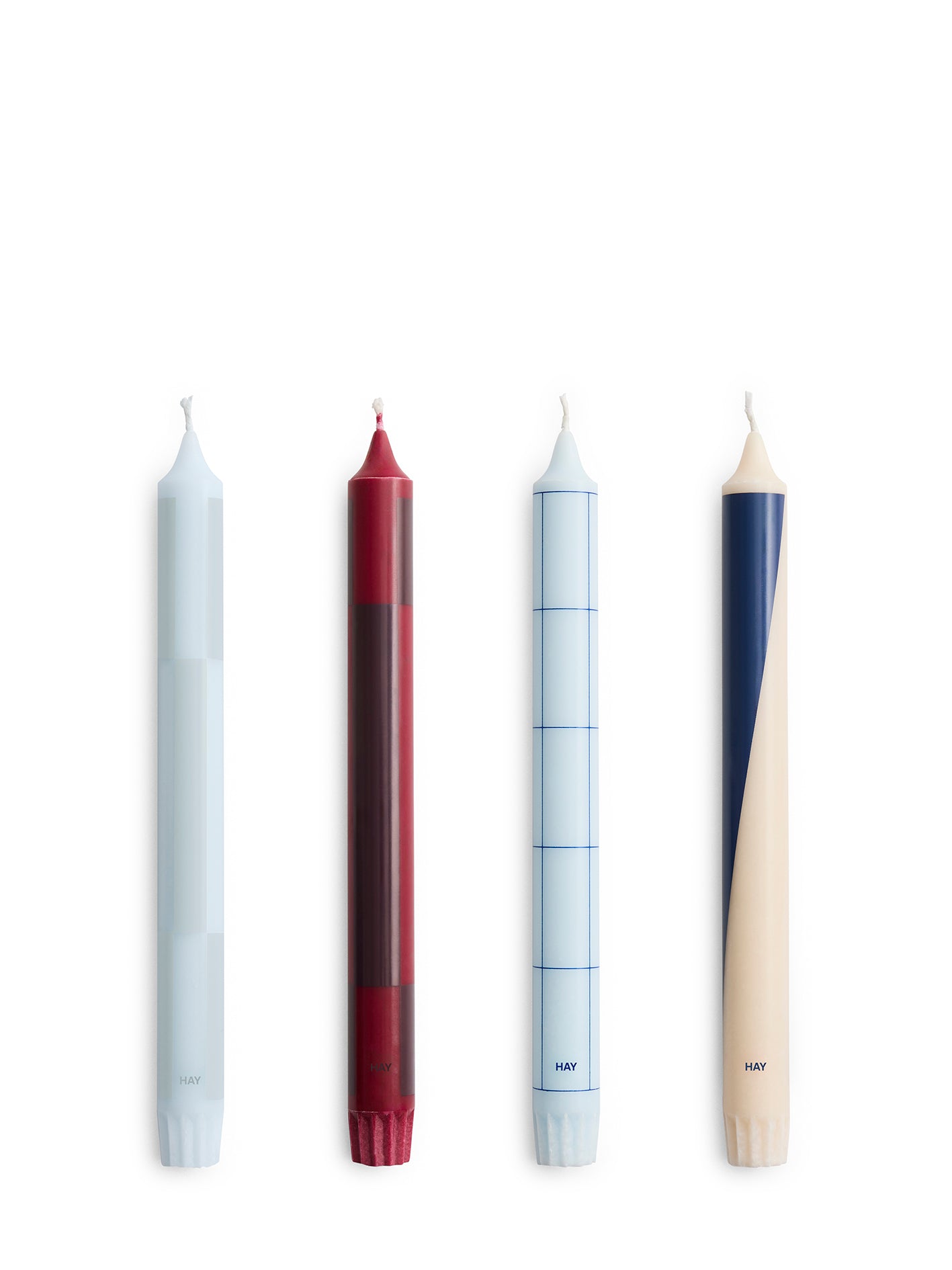 Pattern candle set of 4, 3 colour combos