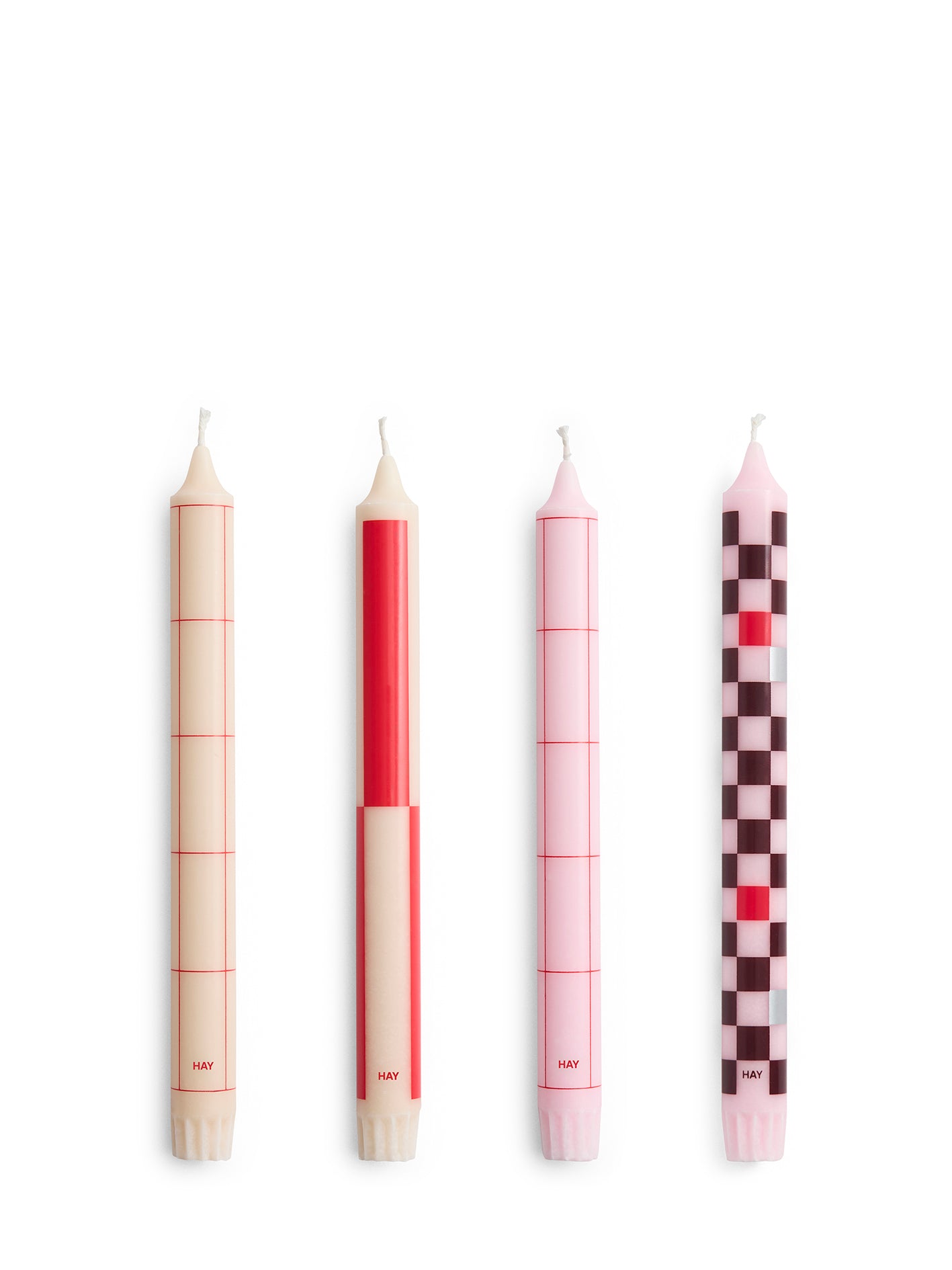 Pattern candle set of 4, 3 colour combos