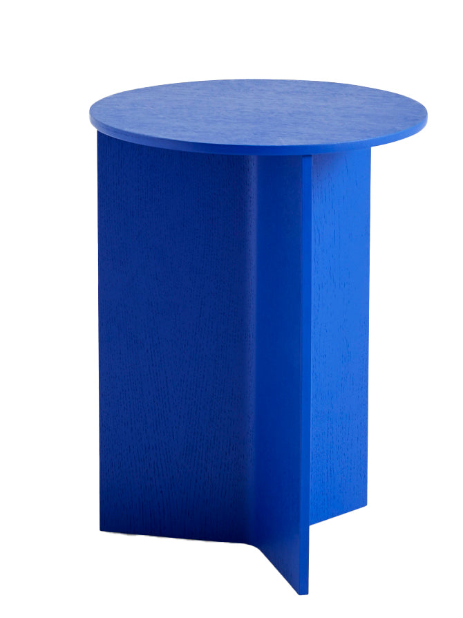 Slit table in lacquered wood, blue