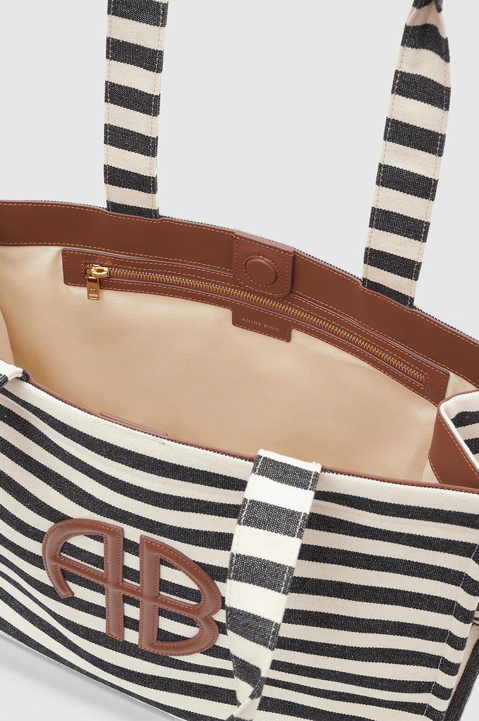 Lara tote, black and natural stripe