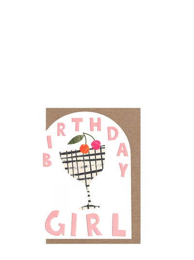 Birthday girl checked cocktail birthday card
