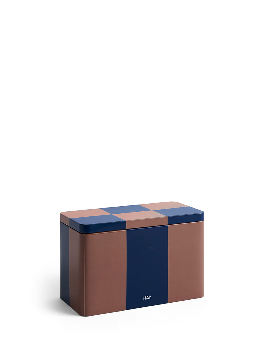 Tin M container, 2 colour combos