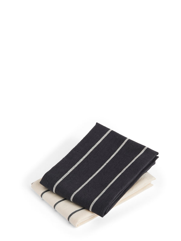 Outdoor Market striped tea towels, set of 2 (black/blue set)