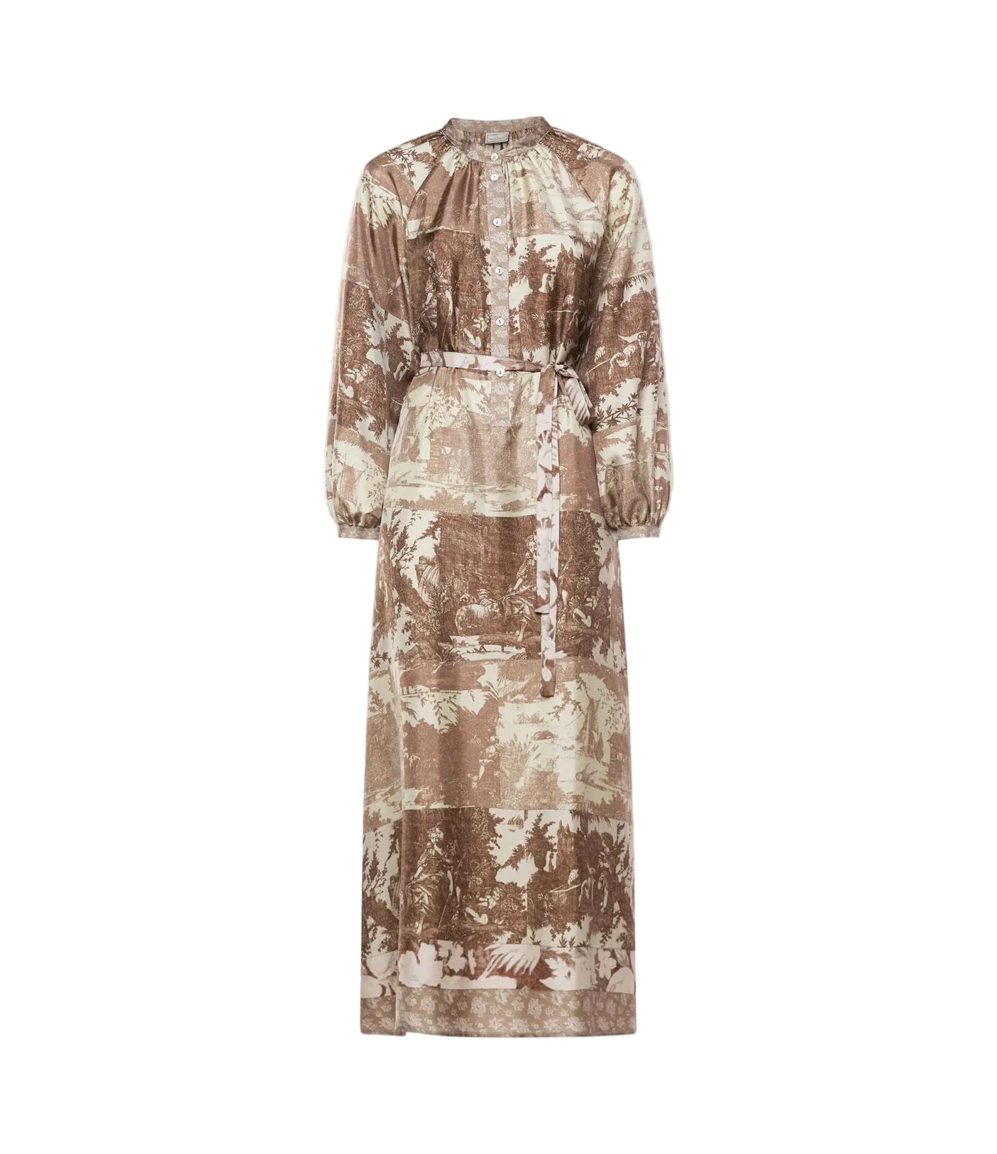 Aloe silk shirt dress, beige toile print