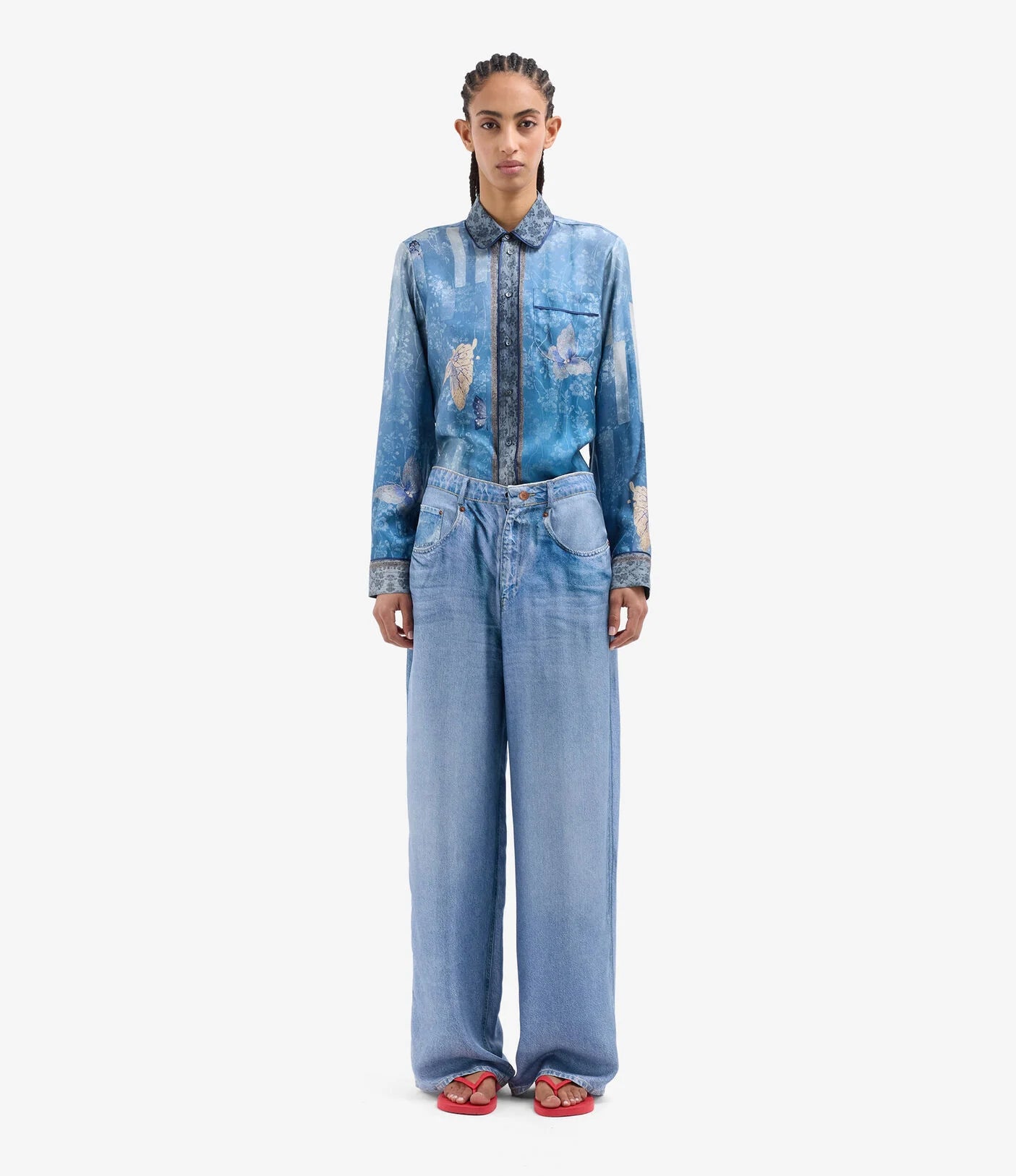 Aloe trousers silk, blue denim print