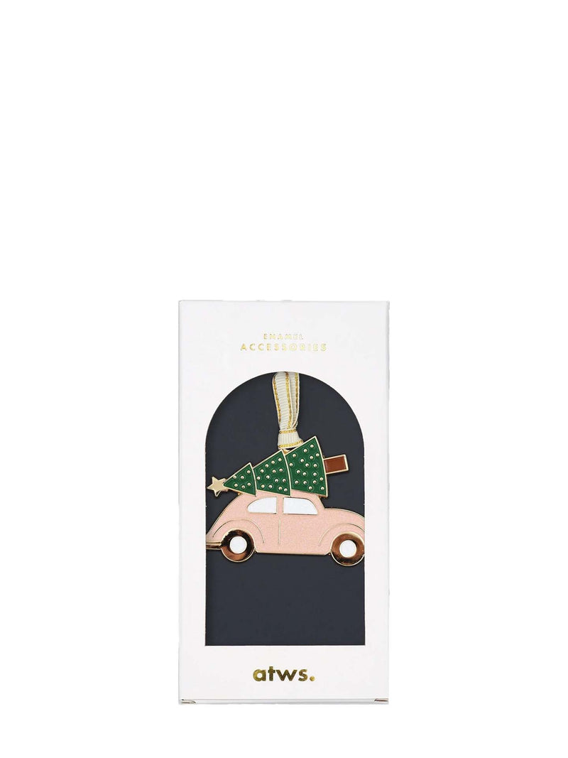 Christmas car enamel ornament