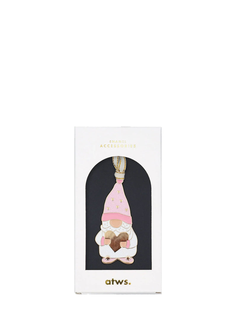 Grumpy heart gnome enamel ornament